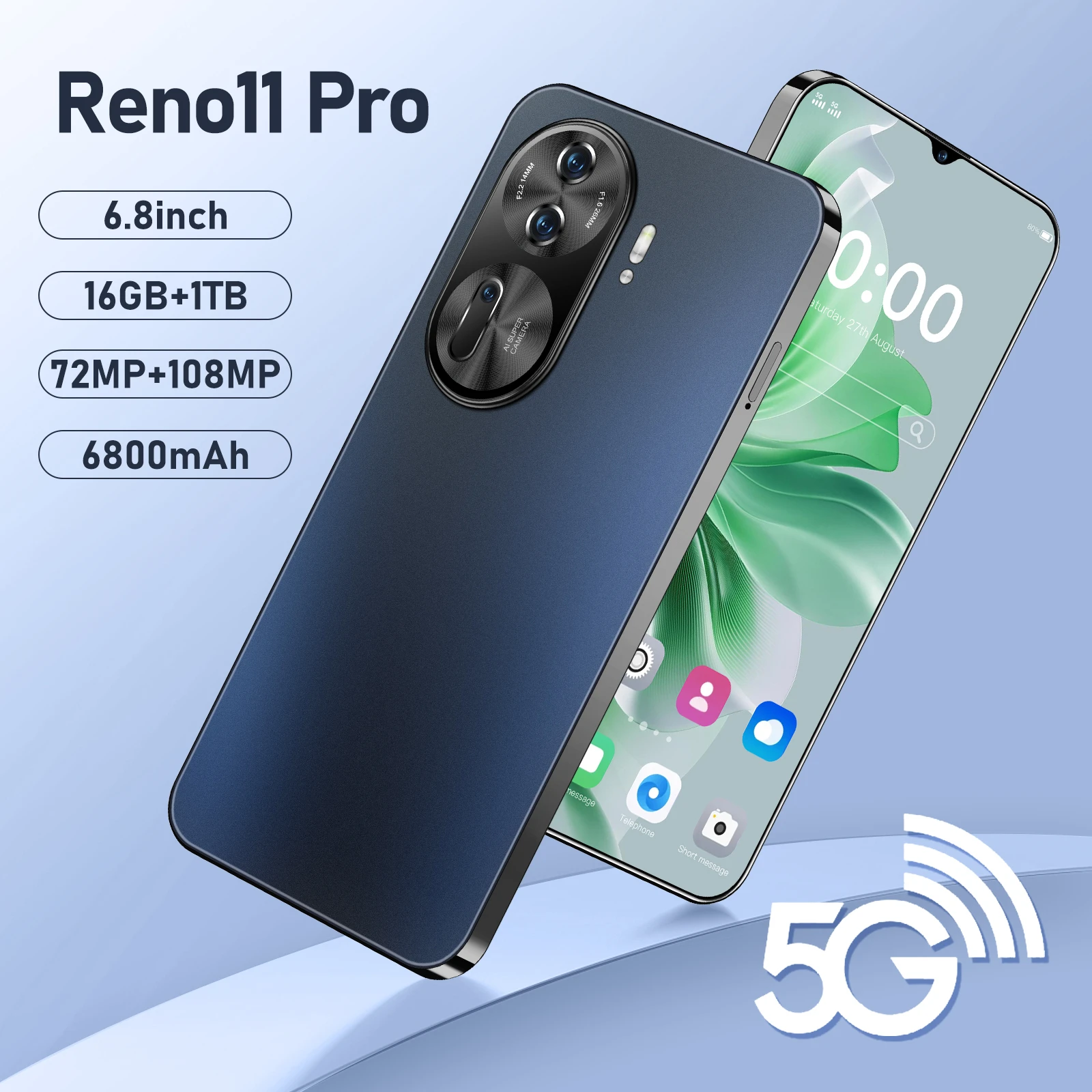 

Global version Mobile Phones Reno 11 Pro 6.8 inch 16G+1T smartphone 5g 6800mAh Battery 108MP Cellphones Android 14 Face Unlocked