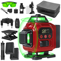 4D 16 Line Laser Level 360° Auto-levelling 4x360° Green Crosshair Laser Level Tool 4D Laser Level with 2 Rechargeable Batteries