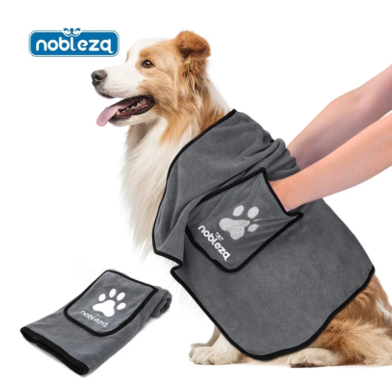 Nobleza Toalla para Perros, Toallas Suaves y Duraderas, Ultra Absorbente, Toalla de Secado para Perros Grandes y Pequeños, 106 * 66cm Grande Toalla del Mascotas Microfibra Gris oscuro