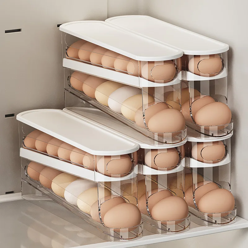 Double Layer Rolling Egg Dispenser Refrigerator Egg Storage Box Automatic Scrolling Egg Holder Household Large Capacity Kitchen