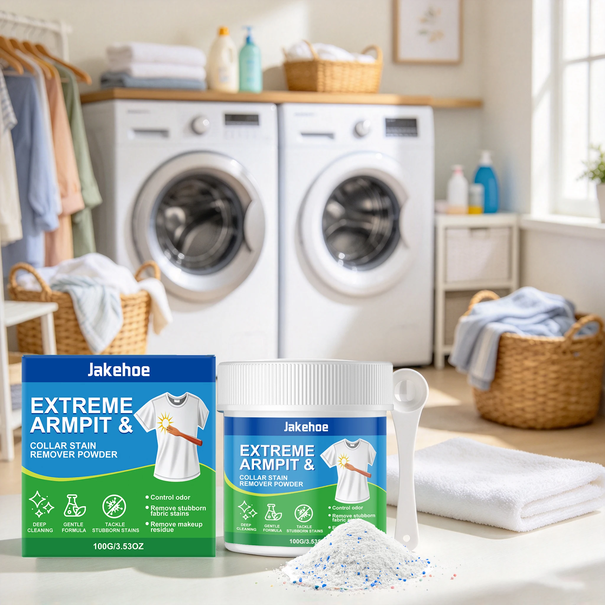 100G Clothes Stain Remove Powder Gentle Formula Daily Household Cleaning Clothes Remove Makeup Residue Lasting Fresh Fragrance Underarm Clothes Laundry Powder
