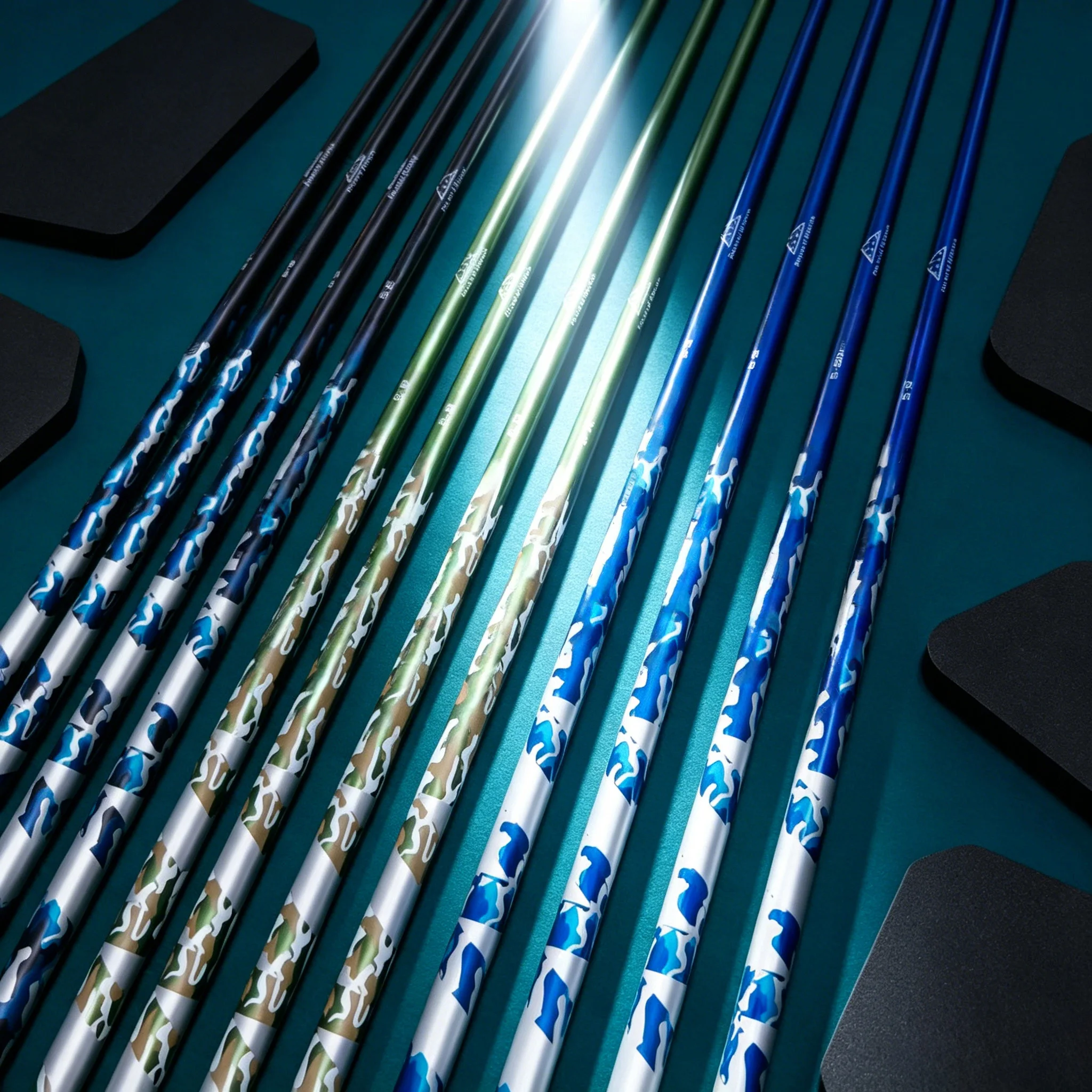 High-performance carbon fiber golf shaft, 45inch standard length, black, blue, and green multi-color camouflage design, suitable for driver clubs, available in multiple specifications: 5R/5SR/5S/6S/6X, an excellent choice for golf gifts