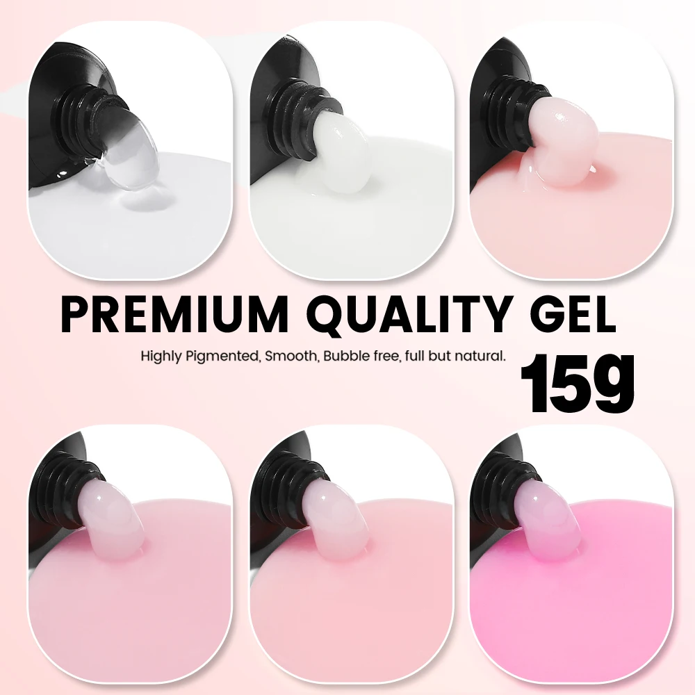 YOKEFELLOW 15g Poly Nail Gel for Nail Extension Gel Jelly Nude Pink UV Acrylic Gel Crystal Gel Varnish Nail Art Builder Gel DIY