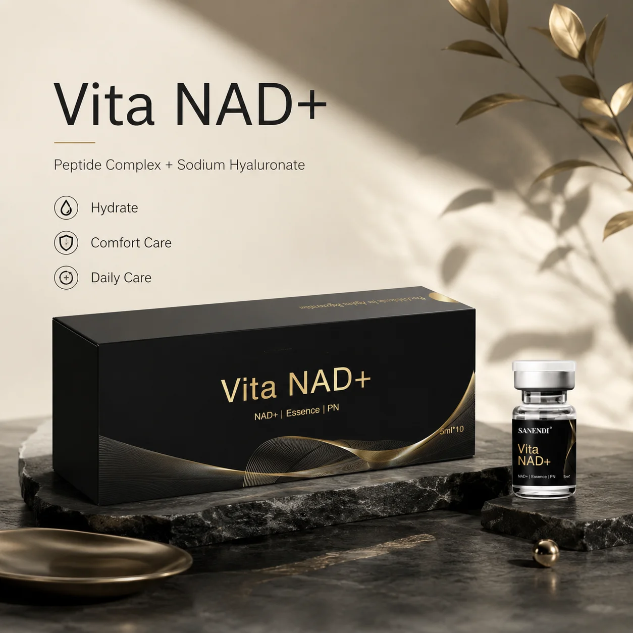 SANENDI NAD+ Facial Ampoule Serum 10pcs with Hyaluronic Acid Peptide Collagen Moisturizing Essence Daily Skin Care Korean Beauty