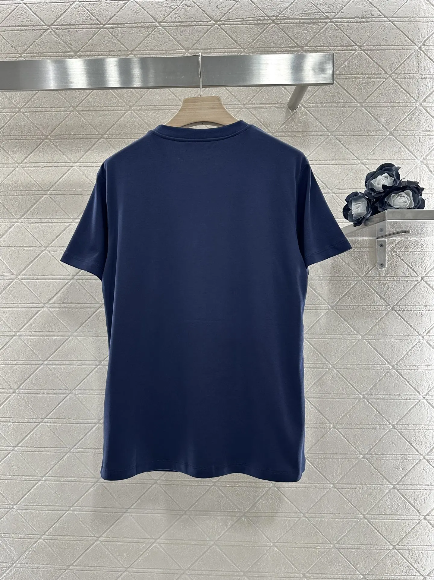 

Spring And Summer New Blue Short Printed Chain Cotton T-shirt
