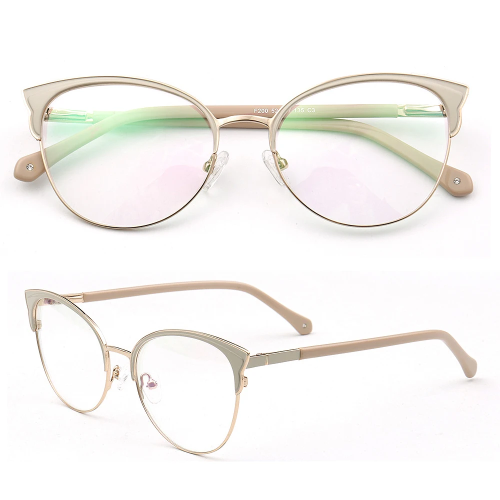 

Vintage Cat Eye Eyeglass Frames Optical Women Glasses Frames Metal Eyewear Prescription Spectacles Beige Modern Stainless Steel