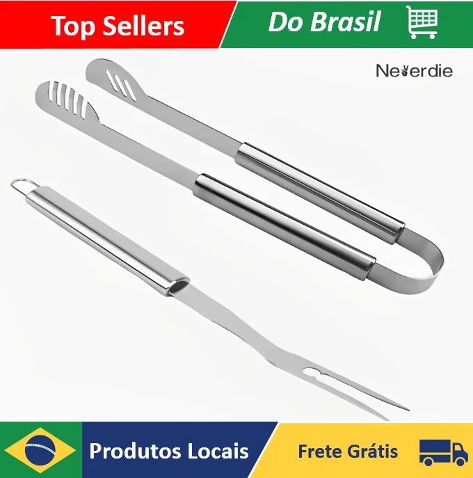 Kit Pegador Longo E Garfo Trinchante Churrasco Grelha Carne - Neverdie Store