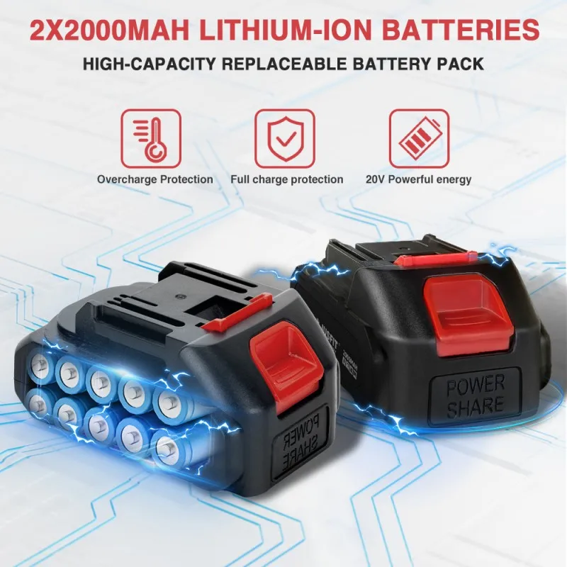 29 قطعة مثقاب كهربائي بدون فرشاة طقم مثقاب مفك براغي لاسلكي مع بطاريتين لدبوس بطارية ماكيتا 18 فولت