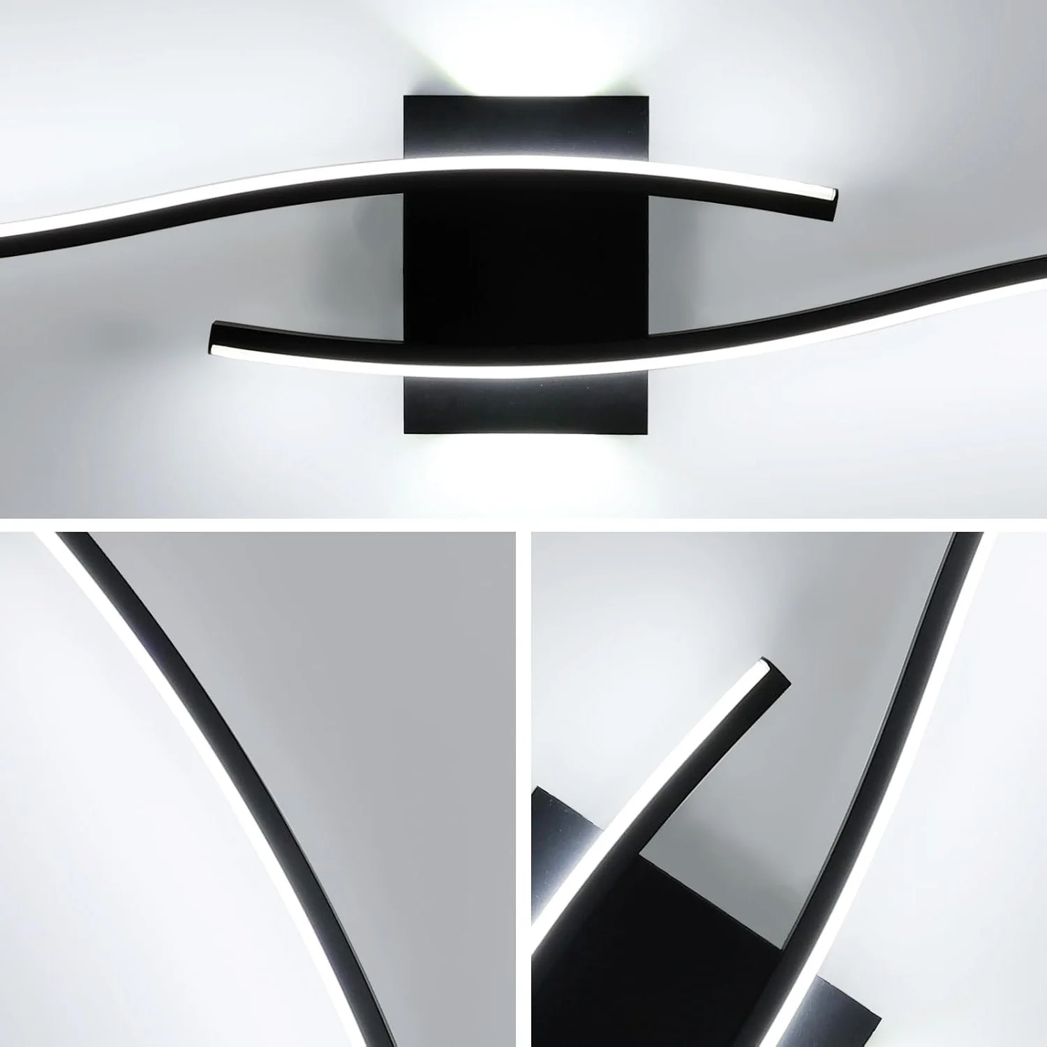 LED-Innenwandleuchte, weißes Licht, 6500 K, schwarze LED-Wandleuchte, LED-Wandleuchte für den Innenbereich für Schlafzimmer, Arbeitszimmer, Flur, Treppen – Detail 4