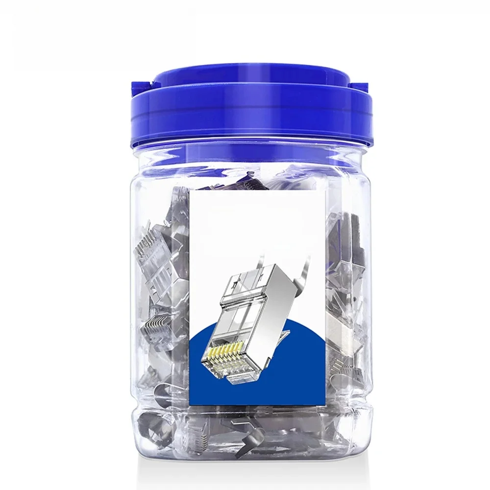 ZoeRax 50-Pack Shielded RJ45 Cat7 Cat6A Pass Through Connectors - 3 Prong 8P8C 50U Pozłacana 2-częściowa wtyczka kabla Ethernet — zdjęcie 2