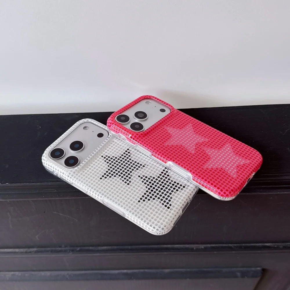 Fashion Y2K Halftone Star Glitter Phone Case for iPhone 17 15 Pro Max 16 Max 17 16 15 Pro Simple Polka Dot Shockproof Phone Case