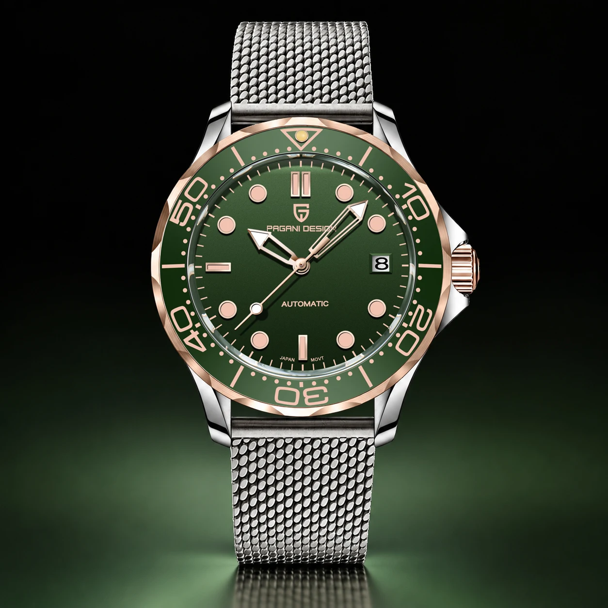 Orologi da uomo 2026 Pagani Design Nuovi Orologi da polso meccanici di lusso oro e verde Orologio automatico da uomo Impermeabile Luminoso Vetro zaffiro Lunetta in ceramica sportiva Cinturino in