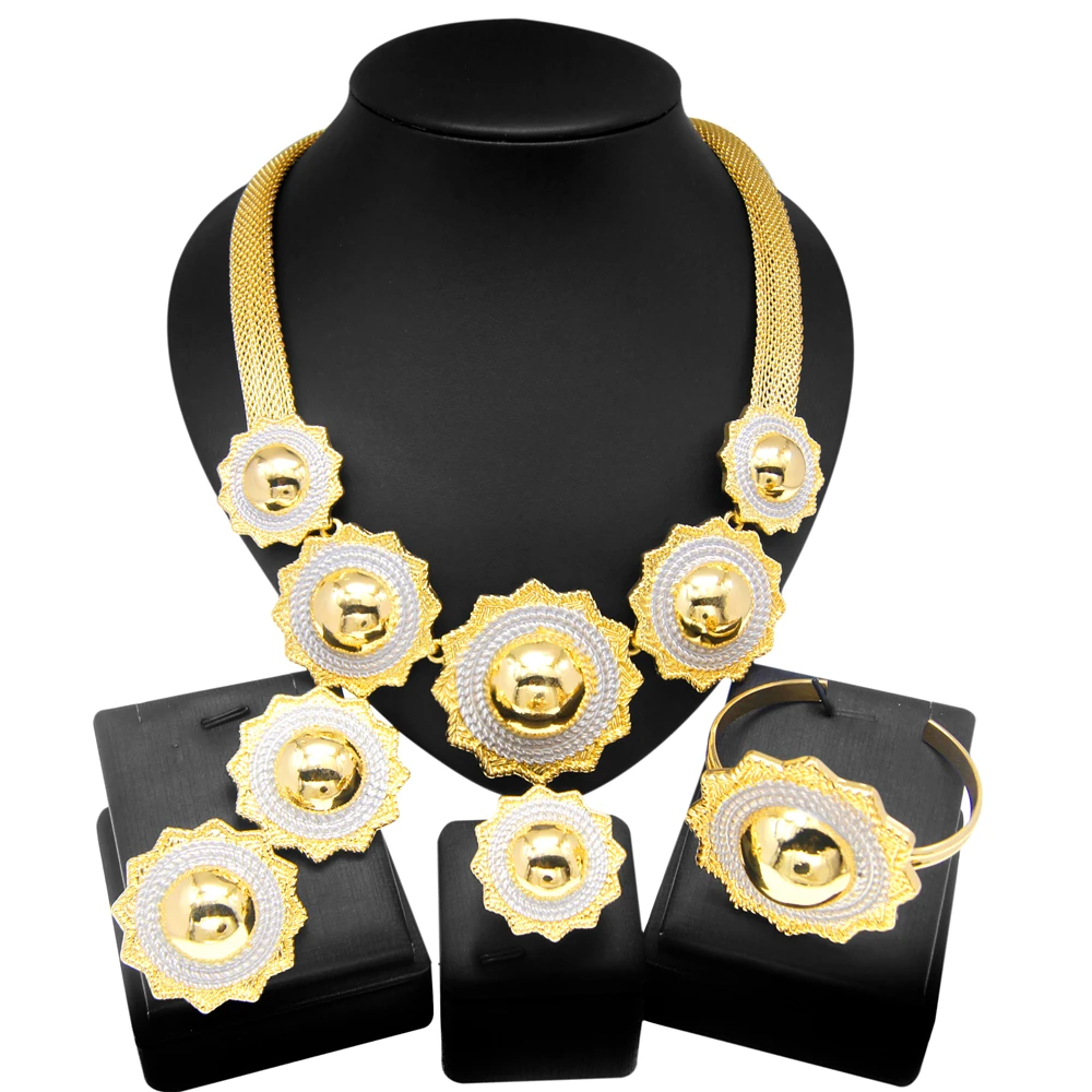 Fashion Women Jewelry Set Round Pendant Exquisite Earrings Bracelet Woman Gift Wedding Jewelry