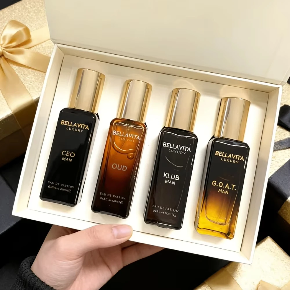 

Bellavita Premium Luxury 4-Piece Wooden Gift Box Set — Woody Cologne Fragrance with Long-Lasting Scent