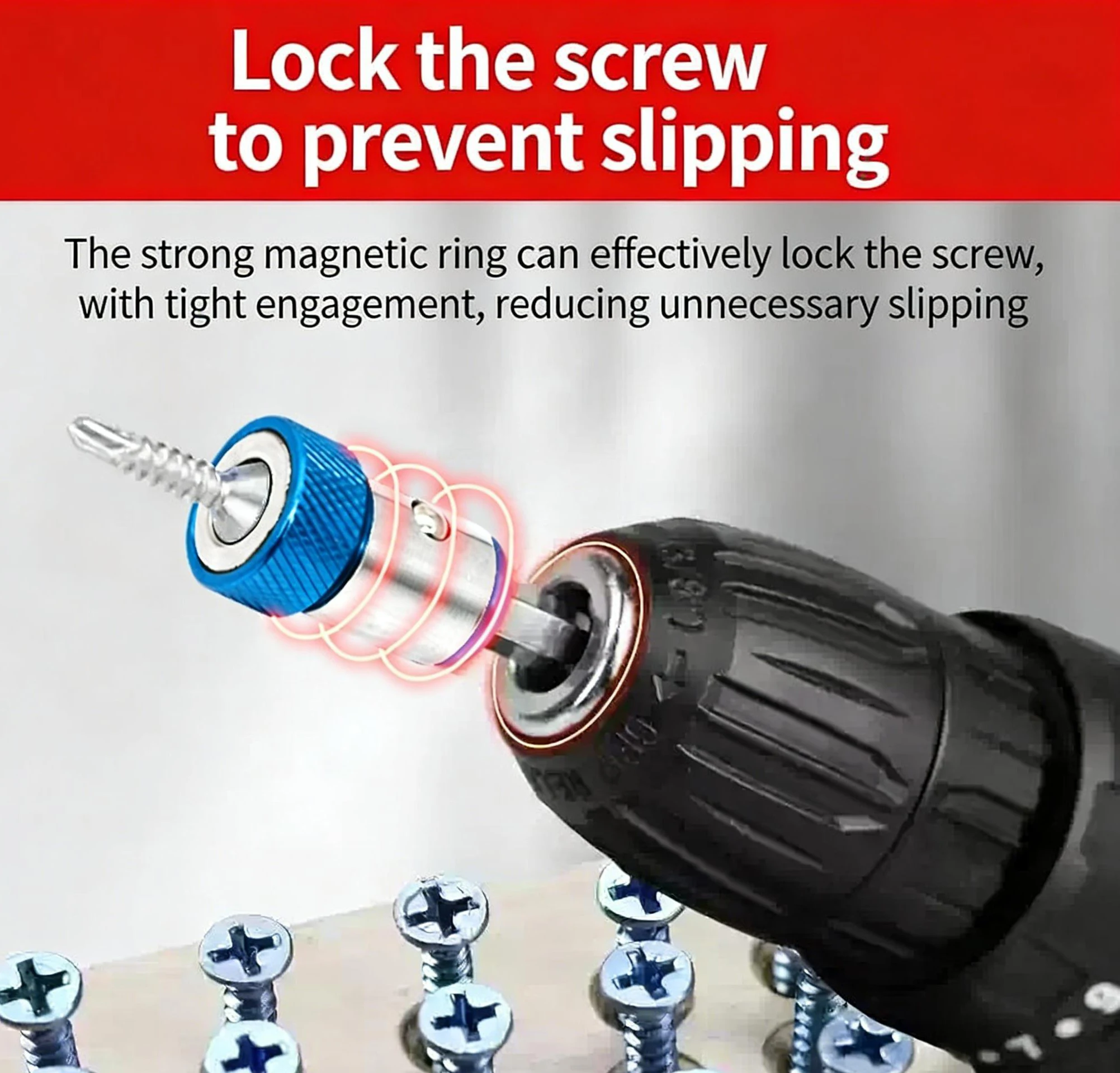 

Universal 1/4"6.35mm Magnetic Screw Ring, Strong Magnetizer Drill Bit Holder, Anti-slip Alloy Magnetic Ring for Screwdriver Bits