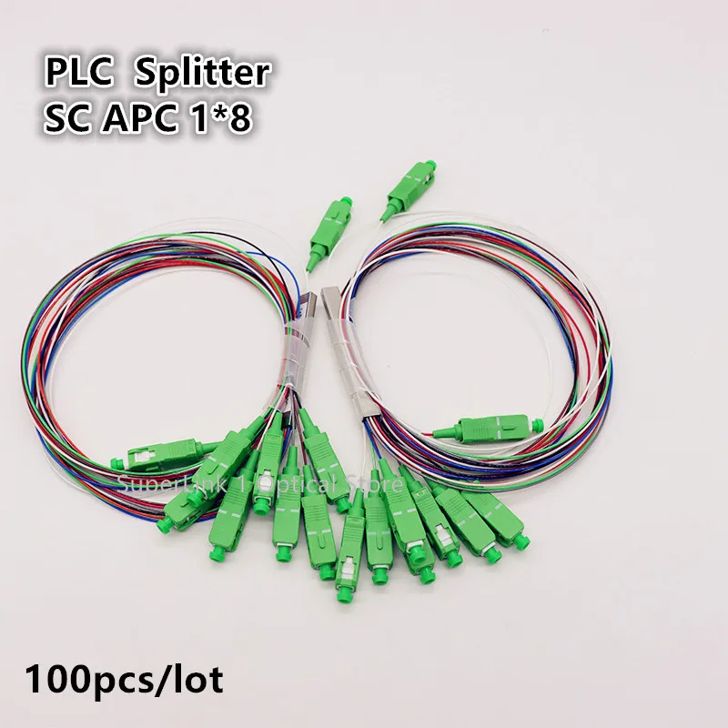 

100 PCS/Lot PLC Splitter 1X8 SC APC Fiber Optic Splitter 1m FTTH FBT Optical Coupler SM Steel Pipe 1*8 Singlemode Free Shipping