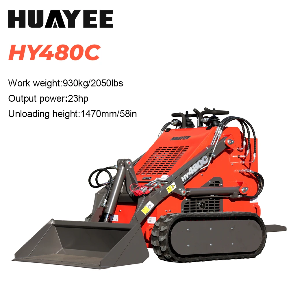 Chargeuse compacte sur chenilles HY480C |    Moteur à essence 23 CV, idéal pour divers scénarios de travail avec des accessoires polyvalents