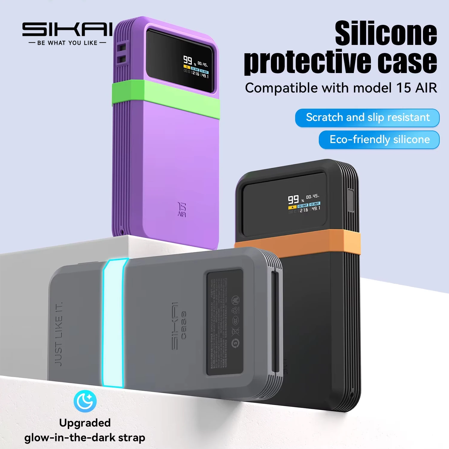 Funda de silicona SIKAI para batería externa CUKTECH No.15 AIR 100W, batería portátil de 15000mAh, diseño de viaje con anillo de almacenamiento para cable de datos