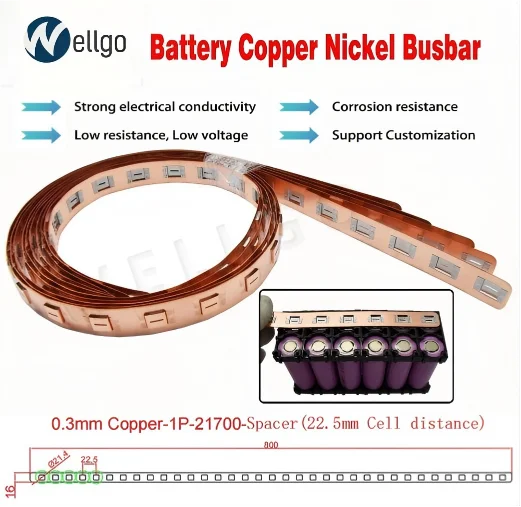 5PCS Sale Low Price Flexible Foil Laminated Busbars 0.3mm Thick Cu Battery Pack Busbar 21700 1P Spacer 22.5mm Copper Busbars