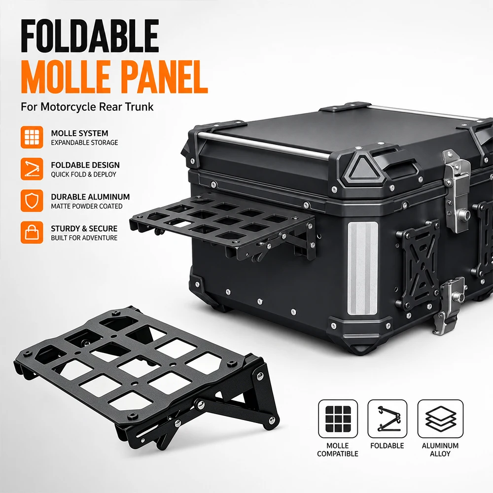 Universal Motorcycle Foldable Molle Side Panel For BMW Honda Yamaha KTM ADV Aluminum Luggage Box Storage Rack