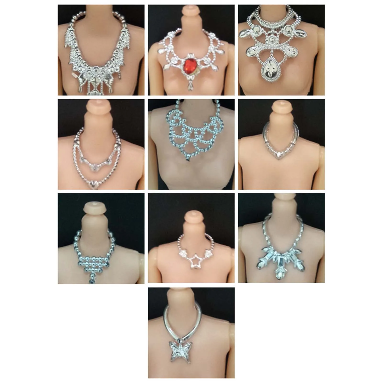 10Pcs Doll Necklace Jewelry Model Cute Fashion for 1/12 Doll Chain Decoration Accessory  Multi Style Mini Doll Necklace Play Set