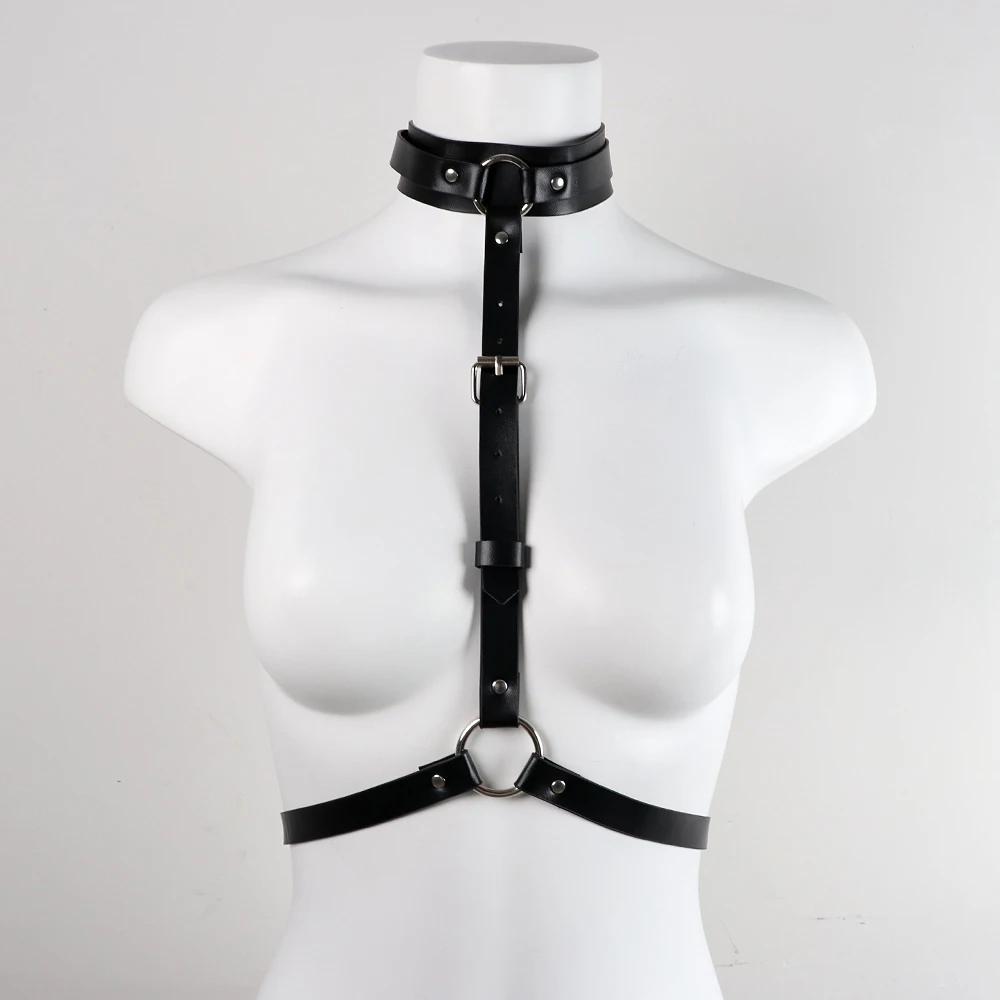 Arnés de cuero PU para mujer, cinturón de espada, Bondage para el pecho, lencería Sexy Harajuku, liguero, ropa gótica Rave, accesorios BDSM