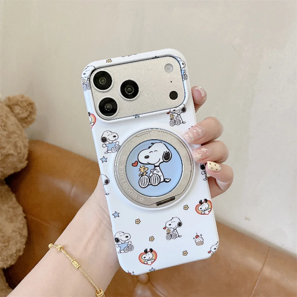 Милый мультяшный чехол-магнит с Снупи для iPhone 17 Pro Max, 15, 16, 17, 15 Pro, 16 Pro с вращающейся подставкой, противоударный