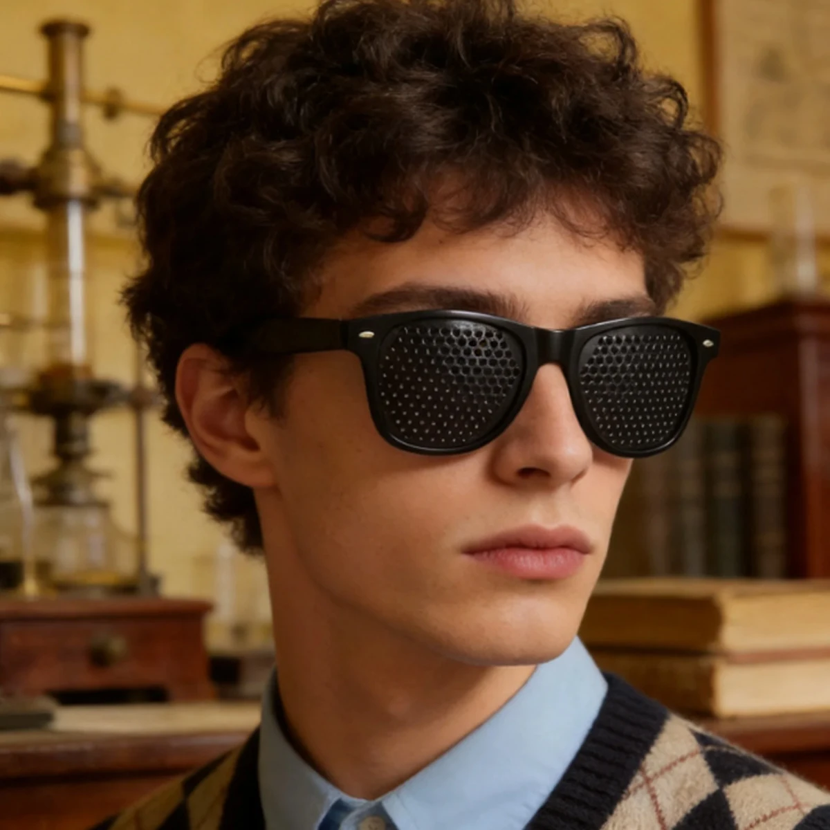 Natural Vision Improvement Pinhole Glasses Black Solid Frame Small Holes Mesh Lens Eye Training Spectacles For Daily Wear Use