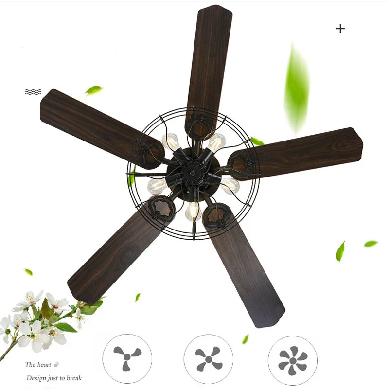 Nordic large country industrial wind ceiling fan LED light DC American retro remote restaurant living room ceiling fans