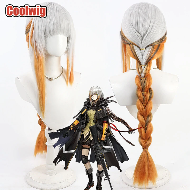 Coolwig Synthetic Hair M16A1 Cosplay Wigs Girls Frontline M16A1 80cm Silver White Mixed Orange Gray Braided Wig Heat Resistant