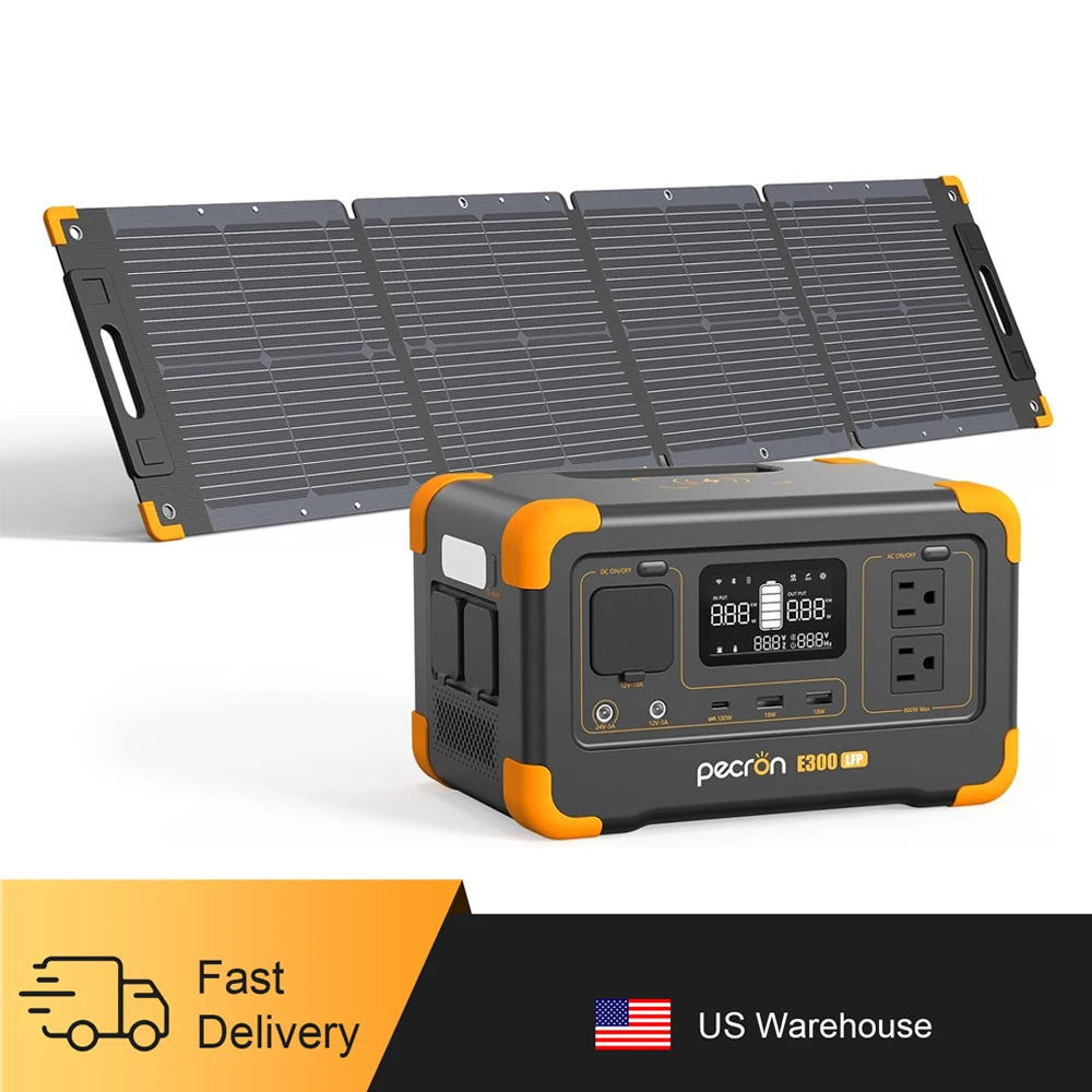 Pecron E300LFP Portable Power Station with 100W Portable Solar Panel(Included) Pure Sine Wave 288Wh 600W Solar Generator Camping