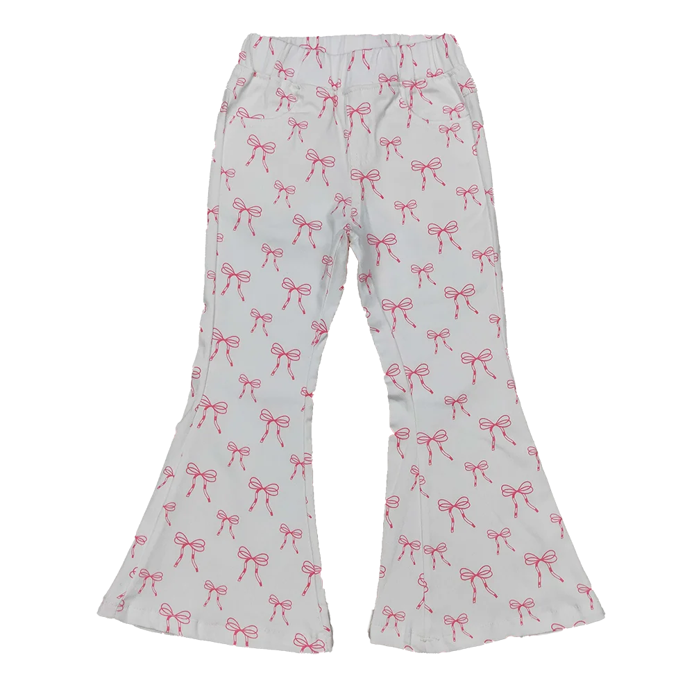 

P0732 Baby Girls Pants Baby Girls Pink Cute Bows Denim Flare Pants Jeans