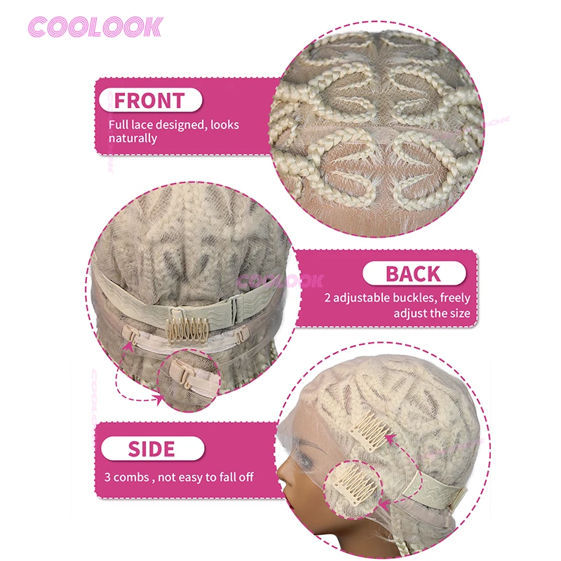 36 ''Hartvorm Vlechten Pruik Synthetische Full Lace Gevlochten Pruik Voor Vrouwen 613 Box Vlechten Lace Front Gevlochten pruiken