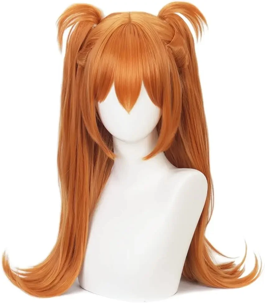 Asuka Langley Perücke Orange Evangelion Asuka Langley Cosplay Perücke mit Clip Pferdeschwanz Twin Pferdeschwanz Gerade Orange Anime Cosplay Perücke