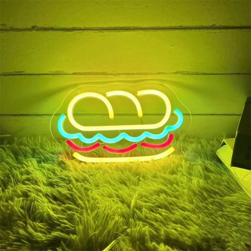 Letrero de neón de Baguette de sándwiches, letrero de neón LED personalizado para restaurante de hamburguesas, decoración de pared del hogar, decoración del Hoagie, comida rápida, cafetería