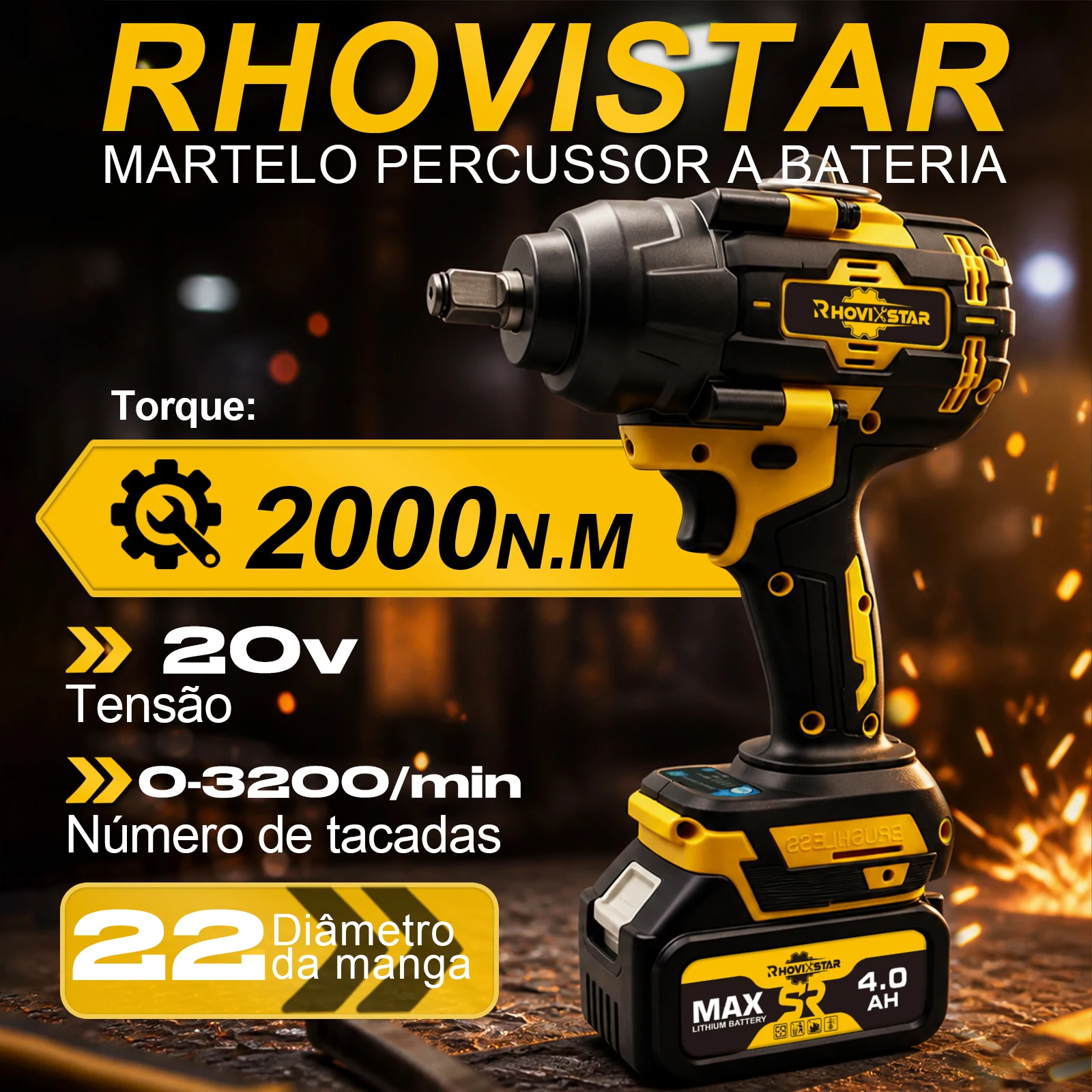 Rhovistar Chave De Impacto Elétrica Sem Escovas 1500N.m 1/2 Pol Chave de Soquete Bateria de Lítio Ferramentas Elétricas
