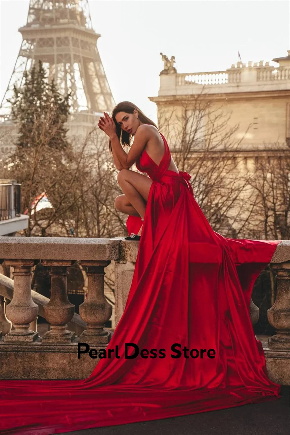 Pearl Satin Formal Dress Women Elegant Party Dresses Woman Long Tail Serin Evening Dresses Luxury 2024 Red Flight Suit Jancember