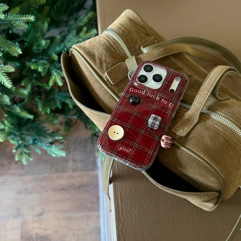 

Retro plaid button phone case, suitable for iPhone14/15/16/17 Pro Max, Fundans17 Pro Korea INS new shockproof protective case