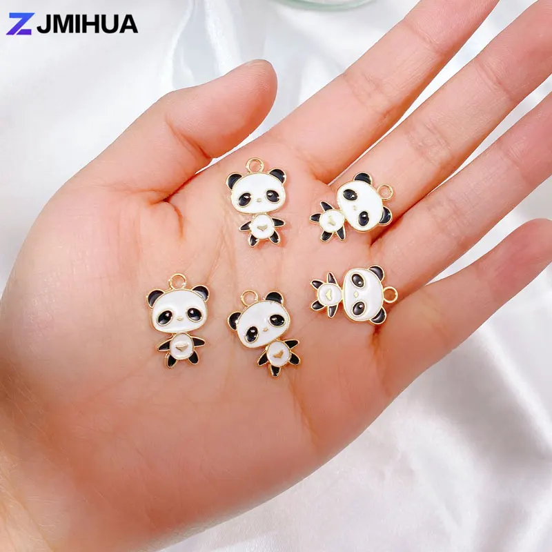 10 pz/lotto Cute Panda Charms smalto metallo frutta ciondoli animali per gioielli fai da te che fanno orecchini collane bracciali accessori