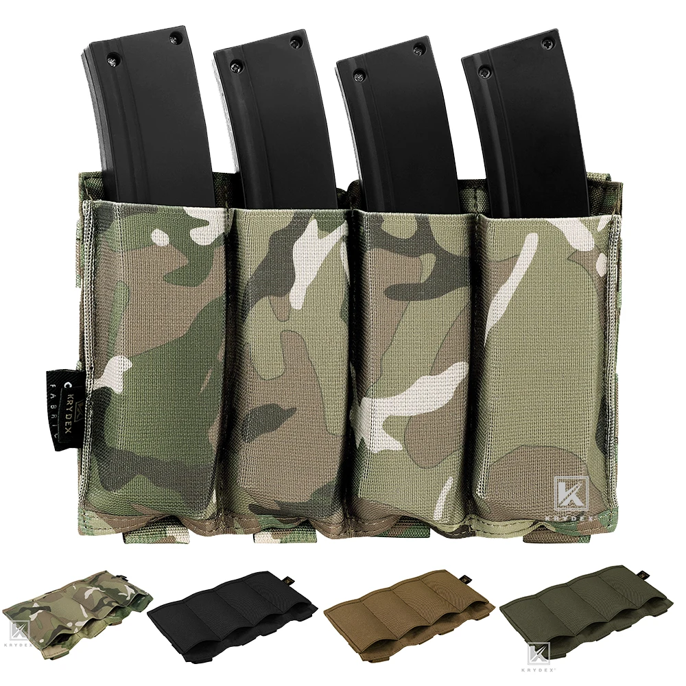 

KRYDEX Quadruple Elastic Magazine Pouch MP7 SUB-Machine KRISS Pistol Mag Pouch Tactical MOLLE Mag Holder Hunting Vest Accessory