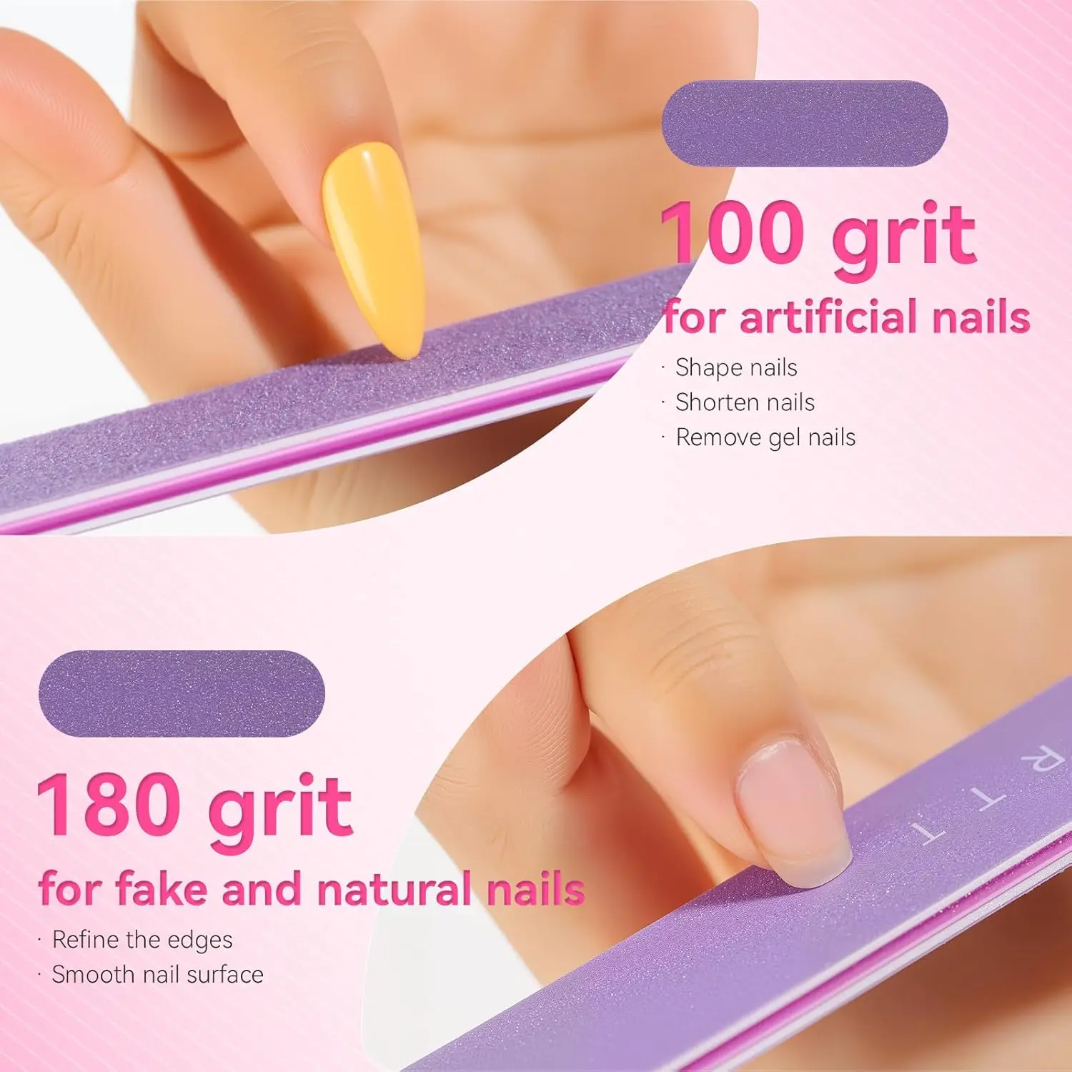 مبرد أظافر ماكارت - 100/180 ألواح صنفرة حبيبة للأظافر، 10 قطع من مبرد أظافر احترافي مزدوج الجوانب لأظافر الأكريليك الطبيعي #3