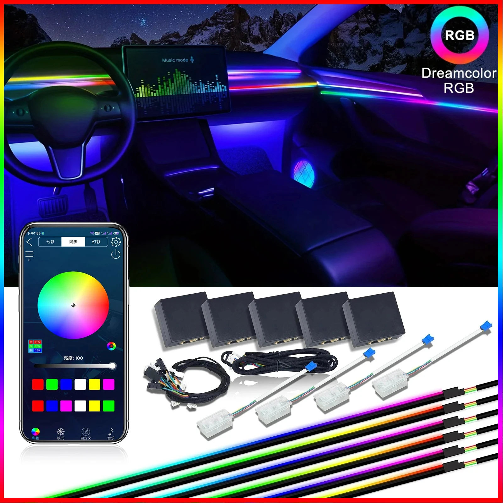 Full Spectru Neon Lighting Ambient Led  Light Acrylic Strip light Car Led Light Interior Atmosphere Lights Decoration Lamp APP