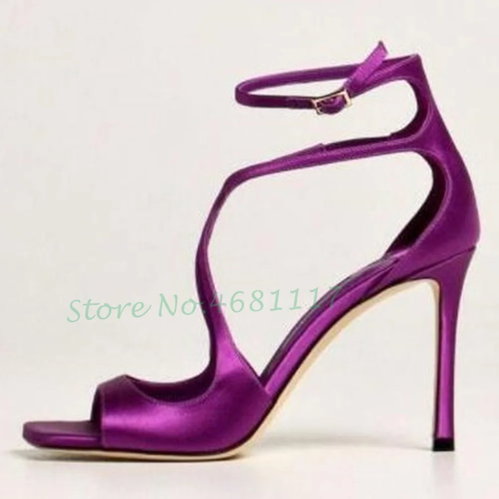 

Cross-Tied Satin Heels Sandals Women Sexy Narrow Band Patent Square Toe Summer Luxury Shoes Party Free Shipping Female Sandals