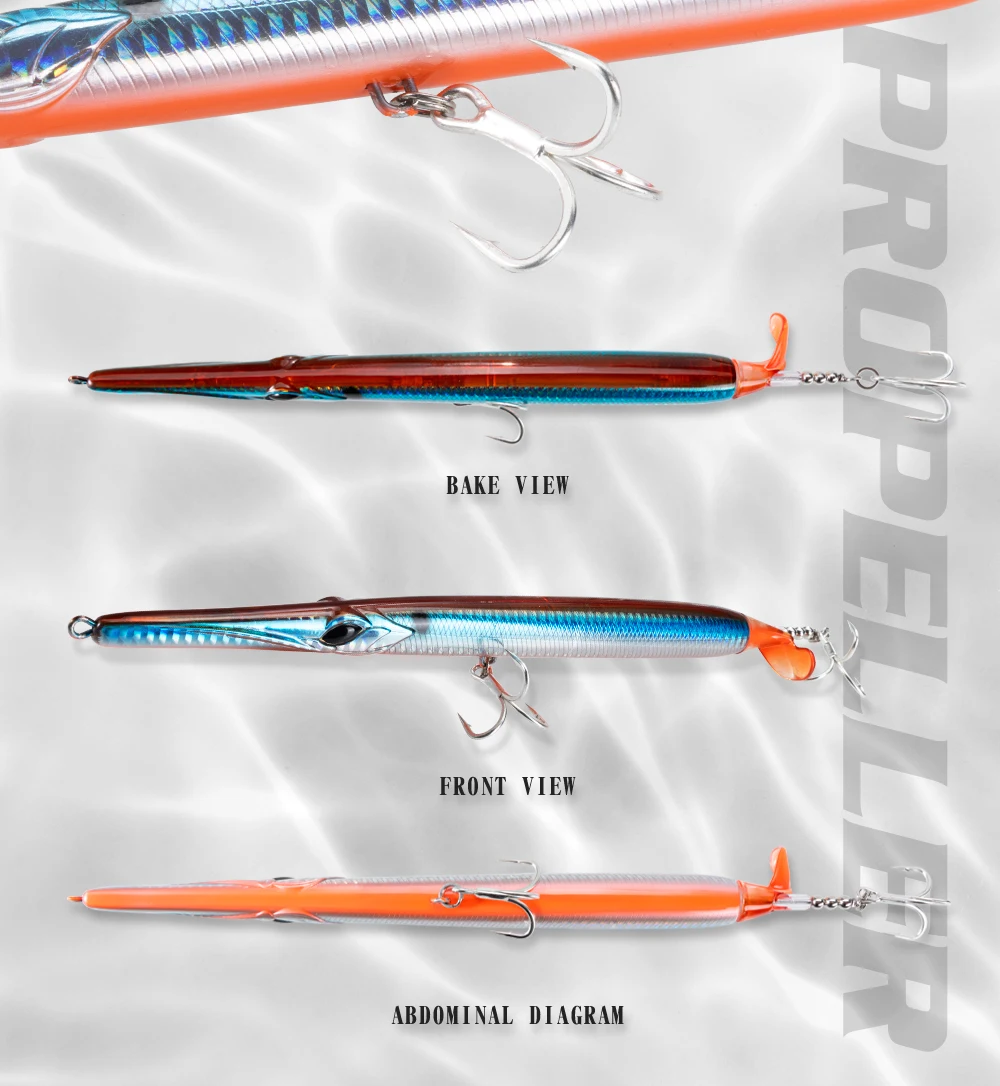 Hunthouse Propeller Needle Lure 225mm/40g Schwimmender Pencil-Köder Oberflächenköder Aguglia Turbo für Blaufisch und Seebarsch – Detail 12
