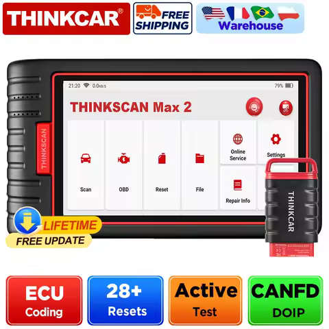 Thinkcar Thinkscan Max 2 Car Diagnostic Tools FCA CANFD Auto OBD2 All System Scanner 28 Reset ECU Coding Bidirection Free Update