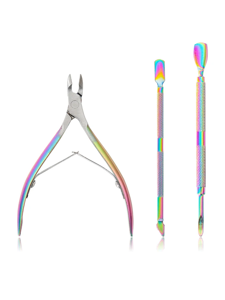 3PCS Stainless Steel Nail Art Cutter Scissor Cuticle Clipper Pusher Dead Skin Remover Kit Manicure Pedicure Tools Nail Push