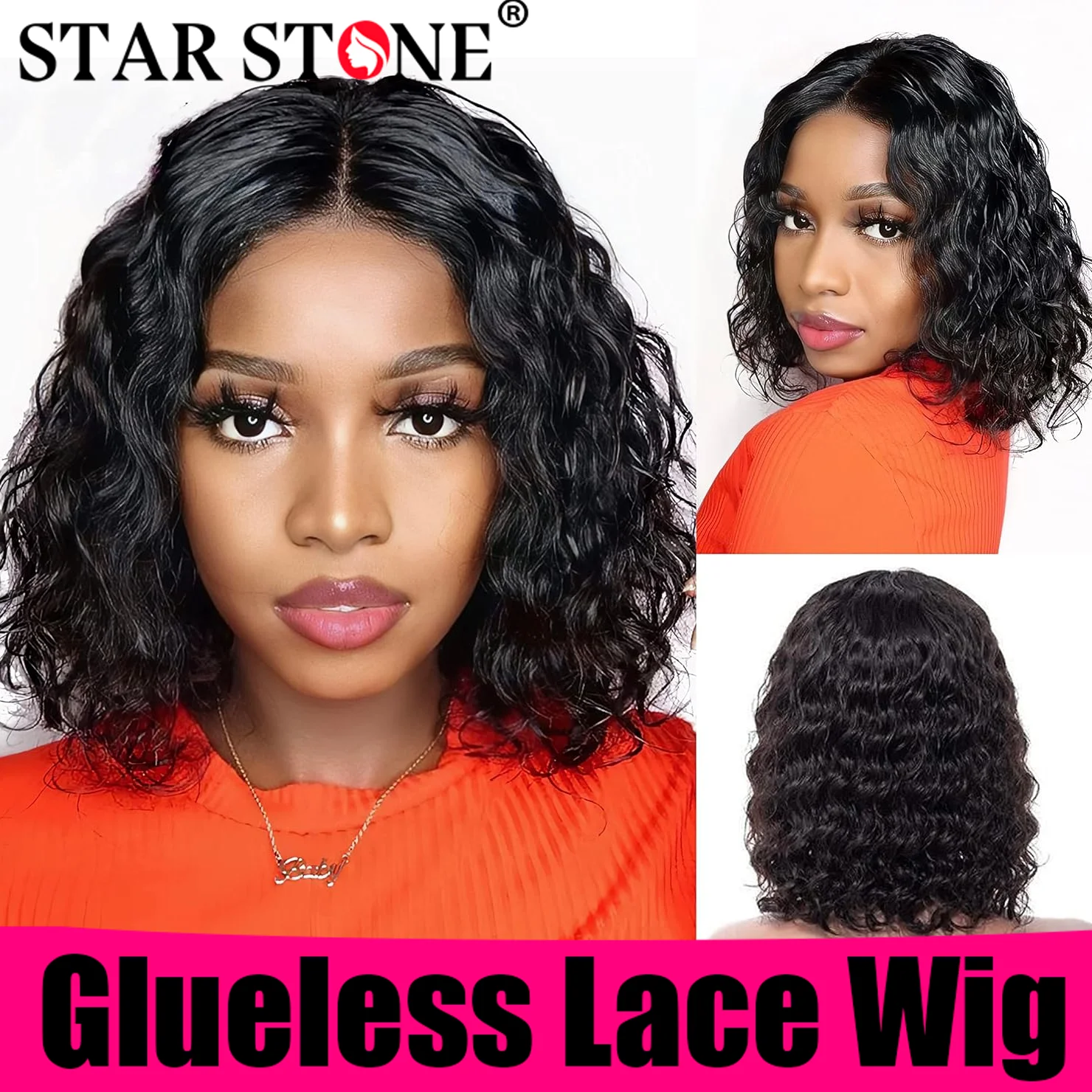 

Deep Wave 180% Density Pre-Plucked 4x4 HD Lace Closure Short Bob Curly Wigs Brazilian Glueless Wig Human Hair Ready To Wear