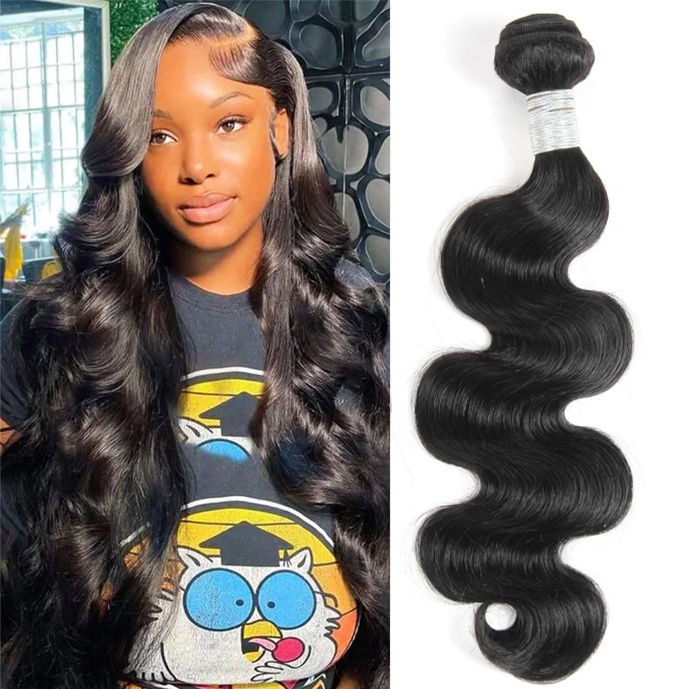 Fasci economici dell'onda del corpo fasci di tessuto brasiliano dei capelli 1/3/4 pezzi fasci di capelli umani nero naturale 8-28 "estensioni dei capelli Remy