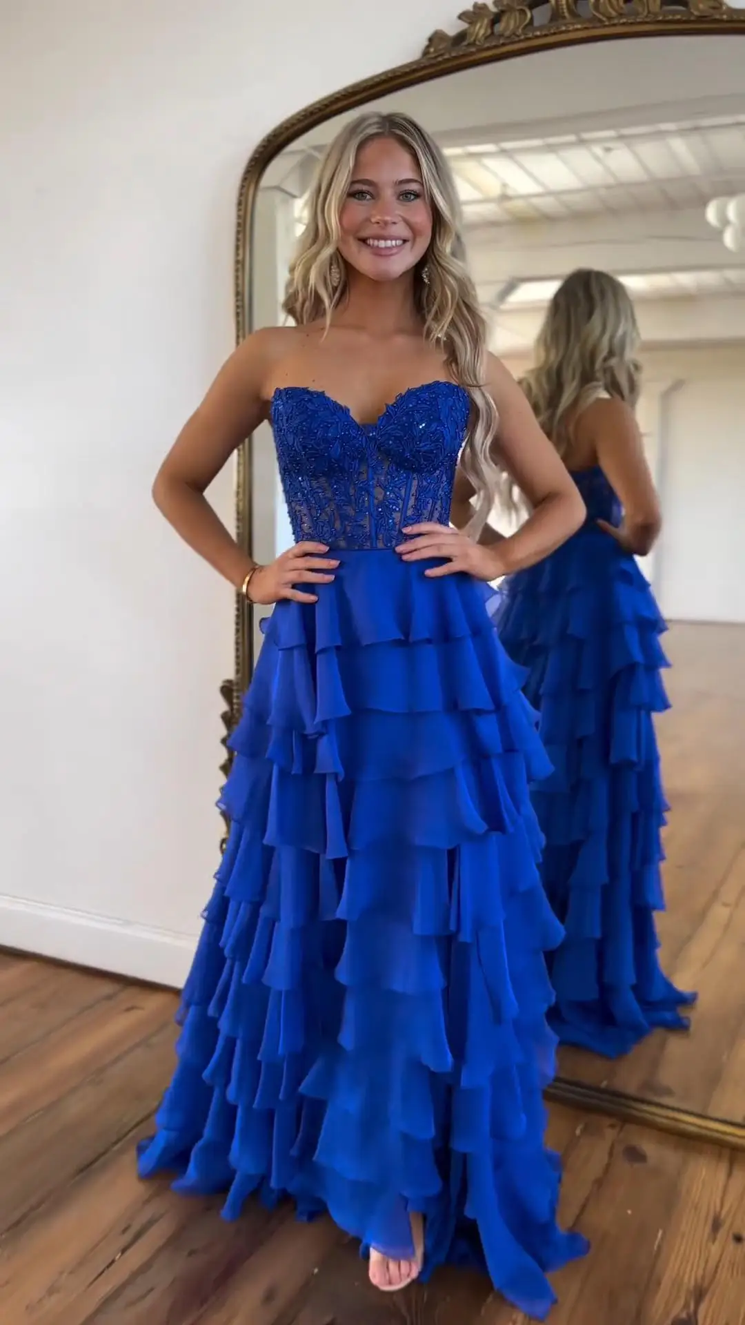 Sweetheart Ruffle Corset Prom Dress Long With Beaded Tiered Chiffon Long Formal Evening Dresses Gorgeous Open Back Party Gowns