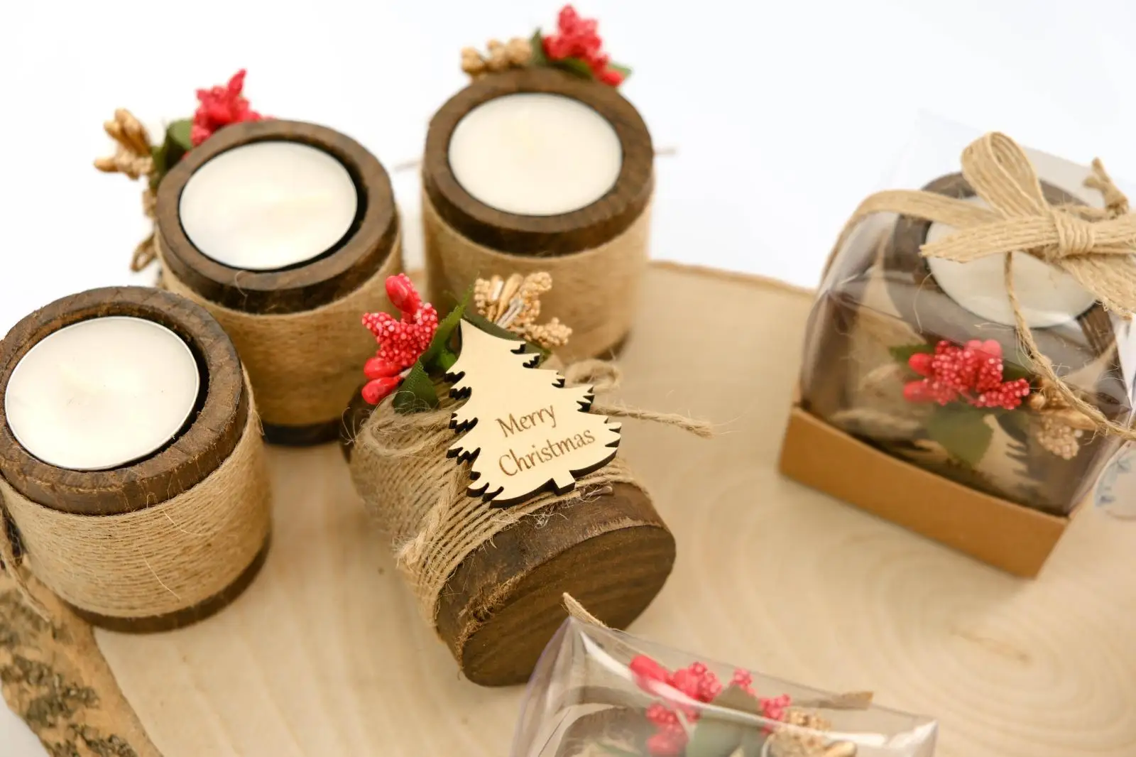 

Personalized Christmas Candle Favor, Merry Christmas, Wooden Cylinder Candle holder Bulk, New Year Gifts, Christmas Favors